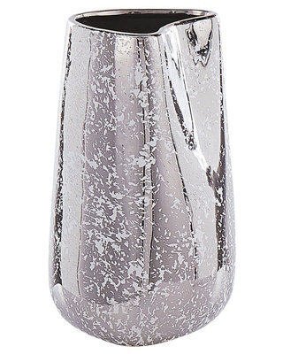 Wyld And Coco Glamour Style Decorative Vase Silver Stoneware 27 Cm - Asymmetrical Design - image 1