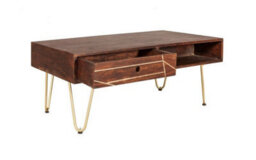 Buttercup Farm Dark Gold Rectangular Coffee Table With Drawer - Solid Mango Wood - L60 X W110 X H45 Cm - thumbnail 5
