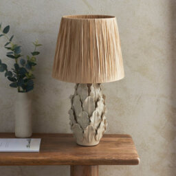 Luminosa Lighting Luminosa Layered Leaf Ivory Crackle Glaze Table Lamp With Natural Raffia Raffia Shade 32Cm B22 - thumbnail 3