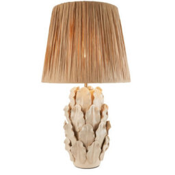 Luminosa Lighting Luminosa Layered Leaf Ivory Crackle Glaze Table Lamp With Natural Raffia Raffia Shade 32Cm B22