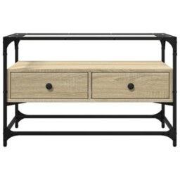 Berkfield Industrial Tv Cabinet With Glass Top Sonoma Oak 80X35X51 Cm Engineered Wood - thumbnail 4