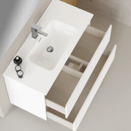 Banyetti Linea Matt White Ribbed Double Drawer Wall Hung Vanity Unit 1000mm X 390mm - thumbnail 4