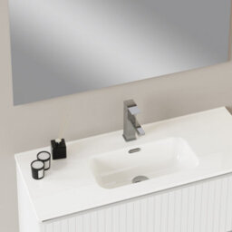 Banyetti Linea Matt White Ribbed Double Drawer Wall Hung Vanity Unit 1000mm X 390mm - thumbnail 3