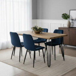 Kosy Koala Dining Table Set With 4 Blue Velvet Chairs Modern Kitchen Dining Room Furniture - thumbnail 2
