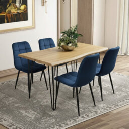 Kosy Koala Dining Table Set With 4 Blue Velvet Chairs Modern Kitchen Dining Room Furniture - thumbnail 1