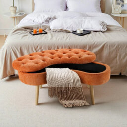 Orange Storage Bench Removable Lid Storage Ottoman Bed End Stool Window Seat - thumbnail 3