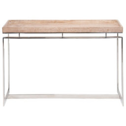 Pacific Lifestyle Antique Mango Wood Console Table With Silver Stainless Steel Frame And Lipped Top 115Cm, Evelyn - thumbnail 7