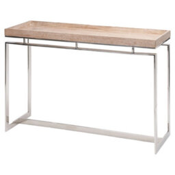 Pacific Lifestyle Antique Mango Wood Console Table With Silver Stainless Steel Frame And Lipped Top 115Cm, Evelyn - thumbnail 9