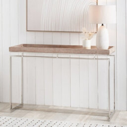 Pacific Lifestyle Antique Mango Wood Console Table With Silver Stainless Steel Frame And Lipped Top 115Cm, Evelyn - thumbnail 3