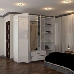 Sliding Wardrobes 4 u LTD Modern High Gloss Hinged Wardrobe With Mirror - 2, 3 Or 4 Doors And Built-In Drawers (White,160Cm) - thumbnail 2