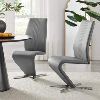 Furniturebox Set Of 2 Dining Chairs - Willow Modern Dining Chairs - Grey Faux Leather Chrome Leg Dining Chairs - Kitchen Dining Room Chairs - image 1