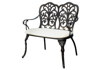 Sh&g 2 Seater Love Bench - Antique Bronze Cast Aluminium With Cream Cushion - Indoor & Outdoor - Signature Homes And Gardens - image 1