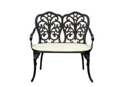 Sh&g 2 Seater Love Bench - Antique Bronze Cast Aluminium With Cream Cushion - Indoor & Outdoor - Signature Homes And Gardens - thumbnail 2