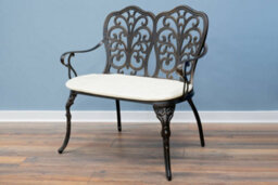 Sh&g 2 Seater Love Bench - Antique Bronze Cast Aluminium With Cream Cushion - Indoor & Outdoor - Signature Homes And Gardens - thumbnail 3