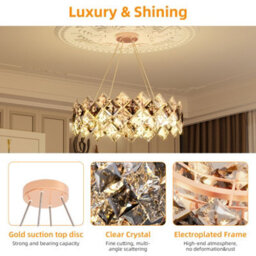Vrygle 80Cm Heavy Duty Round Crystal Chandelier Light 3 Colour Ceiling Hanging Art Pendant Lamp - thumbnail 4