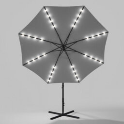Living And Home 3M Led Lighted Large Garden Cantilever Patio Parasol Sun Shade Banana Umbrella Crank Tilt With Cross Base, Light Grey - thumbnail 4