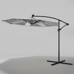 Living And Home 3M Led Lighted Large Garden Cantilever Patio Parasol Sun Shade Banana Umbrella Crank Tilt With Cross Base, Light Grey - thumbnail 3