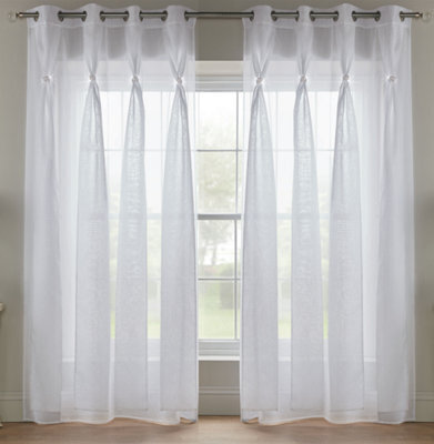 Luxury Living Linen Look Voile Ring Top Curtain Pair 147Cm X 229Cm White - image 1