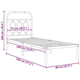 Vidaxl Metal Bed Frame Without Mattress With Headboard Black 75X190Cm - thumbnail 8