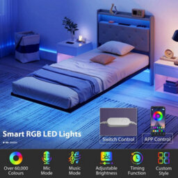 Single Bed Frame With Rgb Led Lights, Floating Upholstered Bed - thumbnail 4