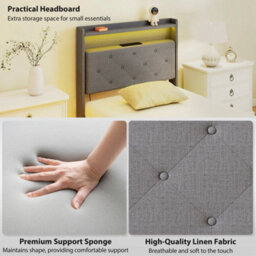 Single Bed Frame With Rgb Led Lights, Floating Upholstered Bed - thumbnail 6