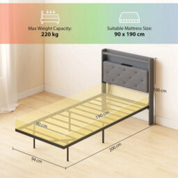 Single Bed Frame With Rgb Led Lights, Floating Upholstered Bed - thumbnail 2
