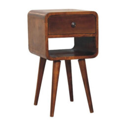 Artisan Furniture Solid Wood Mini Chestnut Curve Lower Bedside, 1 Drawer And Open Slot, Dark Brown - thumbnail 3