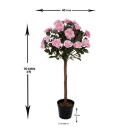 Greenbrokers Artificial Soft Pink Rose Tree 25 Flowers 90Cm/3Ft, Faux Silk - thumbnail 2