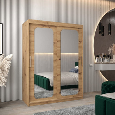 Arte Uppsala T3 Sliding Door Wardrobe 150Cm In Oak Artisan - Compact Mirrored Storage For Modern Minimalists - image 1