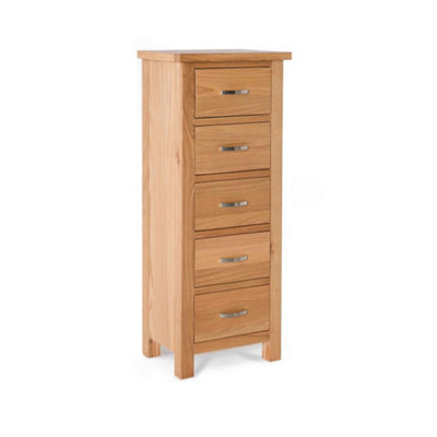 London Oak 5 Drawer Tallboy Chest Fully Assembled - By Roseland Furniture - image 1