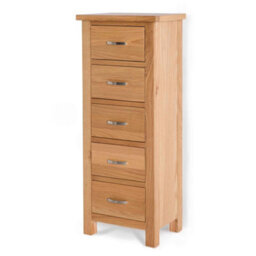 London Oak 5 Drawer Tallboy Chest Fully Assembled - By Roseland Furniture - thumbnail 5