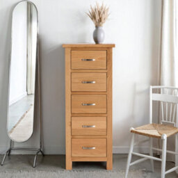 London Oak 5 Drawer Tallboy Chest Fully Assembled - By Roseland Furniture - thumbnail 2