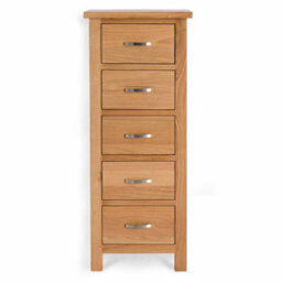 London Oak 5 Drawer Tallboy Chest Fully Assembled - By Roseland Furniture - thumbnail 3