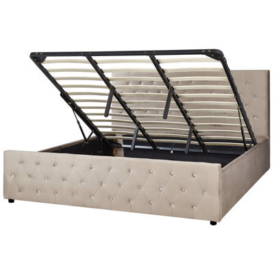 Beliani Ottoman Bed Velvet Amiens 180 X 200 Cm (Eu Super King) Taupe - image 1