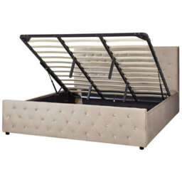 Beliani Ottoman Bed Velvet Amiens 180 X 200 Cm (Eu Super King) Taupe - thumbnail 1