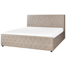 Beliani Ottoman Bed Velvet Amiens 180 X 200 Cm (Eu Super King) Taupe - thumbnail 4