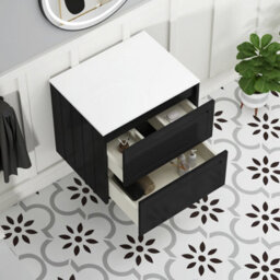 Royal Bathrooms Royal Bathroom Elmore 600mm Matt Nocturne Black Wall Mounted Bathroom Vanity Unit 2 Drawer Plain White Worktop With Cesar Basin - thumbnail 6