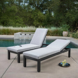 Sunvilla Cinder Chaise Lounger Set Of 2 Cushioned Reclining Aluminium Frame Outdoor Garden Sun Bed With Wheels Grey - thumbnail 1