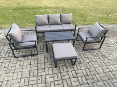 Fimous Aluminium Outdoor Furniture Set 6 Seater Garden Sofa With Oblong Coffee Table Big Footstool 2 Armchairs Dark Grey - image 1
