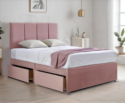 Comfort Pink 3Ft Single Plush Divan Bed With Spring Memory Foam Mattress 20 Inch Headboard And Drawers
