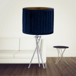 First Choice Lighting Sundance - Chrome Tripod Table Lamp With Navy Blue Pleated Shade - thumbnail 2