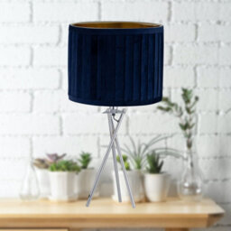 First Choice Lighting Sundance - Chrome Tripod Table Lamp With Navy Blue Pleated Shade - thumbnail 3
