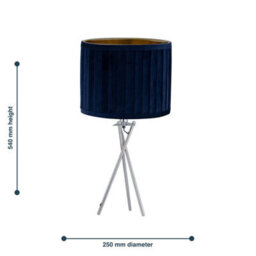 First Choice Lighting Sundance - Chrome Tripod Table Lamp With Navy Blue Pleated Shade - thumbnail 5
