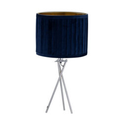 First Choice Lighting Sundance - Chrome Tripod Table Lamp With Navy Blue Pleated Shade