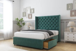 "Sloomy Dior Emerald Plush Divan Bed Base 2 Drawers Foot-End With 54"" Wingback Headboard 5' King" - thumbnail 4