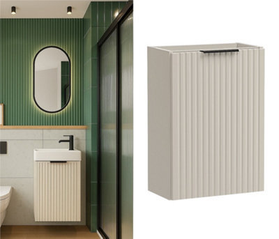 Impact Furniture Cloakroom Vanity Unit Small Sink Wall Cabinet En Suite Slimline Compact Fluted Cashmere Beige 40Cm 400mm Adel - image 1