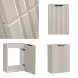 Impact Furniture Cloakroom Vanity Unit Small Sink Wall Cabinet En Suite Slimline Compact Fluted Cashmere Beige 40Cm 400mm Adel - thumbnail 5