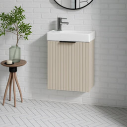Impact Furniture Cloakroom Vanity Unit Small Sink Wall Cabinet En Suite Slimline Compact Fluted Cashmere Beige 40Cm 400mm Adel - thumbnail 2