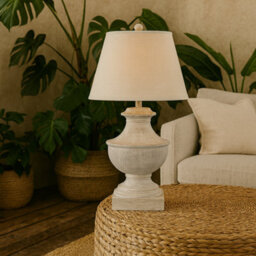 Wyld Haus Rochefort Grey-Washed Wide Table Lamp With Cream Linen Shade - thumbnail 2