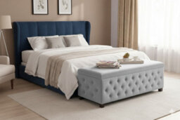 137Cm Wide Empire Ottoman Storage Box With Legs, Silver Velvet Chesterfield Upholstered Ottoman Footstool Coffee Table - thumbnail 2